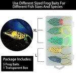 5Pcs Topwater Frog Lures Sets with Bait Box, Frog Lure Ray Frog Topwater Fishing Crankbait Lures, Frog Artificial Soft Bait for Bass Snakehead, Weedless Freshwater Soft Simulated Frog Bait
