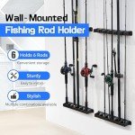 Tcakelox Fishing Rod Holder for Garage Fishing Pole Holders Fishing Rod Rack Vertical Wall-Mounted for Garage Stores 6 Rods or Combos Fits Most Rod Diameters (Vertical Black, 1 Pair)