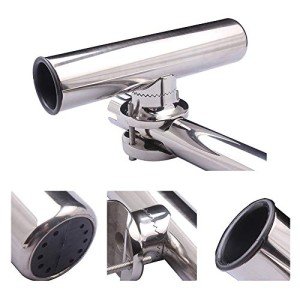 Boat Fishing Rod Holder, 316 Stainless Steel Rail Mount Fishing Rod Holder for Boat 1-1/4" to 2" Rail Stopper Cap at Bottom