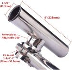 Boat Fishing Rod Holder, 316 Stainless Steel Rail Mount Fishing Rod Holder for Boat 1-1/4" to 2" Rail Stopper Cap at Bottom