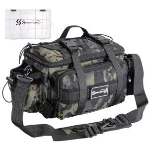 Sougayilang Fishing Tackle Bags with 3600 Tackle Tray - Fishing Tackle Storage Bags for Saltwater or Freshwater Fishing Gear - Padded Shoulder Strap - Tackle Box Bag Fishing Bag(Green)