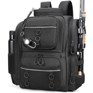 WANOON 42L Waterproof Fishing Bag with Rod Holder,A Movable Partition and An Insulated Liner, It Is also A Large Lightweight Hiking Backpack