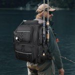 WANOON 42L Waterproof Fishing Bag with Rod Holder,A Movable Partition and An Insulated Liner, It Is also A Large Lightweight Hiking Backpack