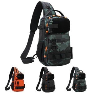 Chardime Fishing Sling Pack with multiple pockets, waterproof fishing Backpack with adjustable straps for anglers - Versatile small fishing backpack(green camouflage)