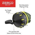 Zebco Big Cat Spincast Reel and Fishing Rod Combo, 8-Foot 2-Piece Fishing Pole, Dial-Adjustable Magnum Drag, Pre-Spooled with 25-Pound Hi-Vis Line, Size 80 Reel, Forest Green