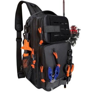 Tactical Fishing Sling Backpack Outdoor Fishing Tackle Storage Bag for Gear and Equipment Shoulder Backpacks-Gift for Men (Black)