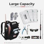 Piscifun Fishing Tackle Backpack with Rod & Gear Holder, Lightweight Outdoor Water-Resistant Fishing Shoulder Storage Bag with Protective Rain Cover, Black