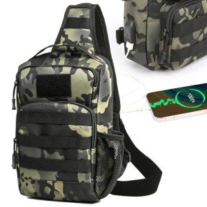 DEILAI Fishing Bag Fishing Tackle Backpack with Rod Holder Waterproof Gear Sling Bag Fly Fishing Gift for Men and Women, Hunting Travel Hiking, Scorpio camouflage color