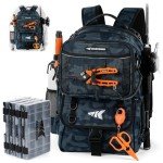 KastKing BaitSpace 50L Fishing Tackle Backpack, Water-Resistant Fishing Bag With Removable Bait Binder & 4 Tackle Boxes, Rod Holders, Durable Ripstop Nylon For Fishing Gear and Equipment, Blue Camo