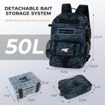 KastKing BaitSpace 50L Fishing Tackle Backpack, Water-Resistant Fishing Bag With Removable Bait Binder & 4 Tackle Boxes, Rod Holders, Durable Ripstop Nylon For Fishing Gear and Equipment, Blue Camo
