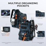 KastKing BaitSpace 50L Fishing Tackle Backpack, Water-Resistant Fishing Bag With Removable Bait Binder & 4 Tackle Boxes, Rod Holders, Durable Ripstop Nylon For Fishing Gear and Equipment, Blue Camo