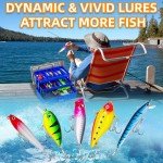 Japior Large 3 Layers Tackle Box with Tackle Included - 471 Pcs Fishing Gear Accessories Kit Contains Minnow,VIB,Crankbaits,Hooks, Weights,Other Accessories Fishing Gifts for Men and Adults
