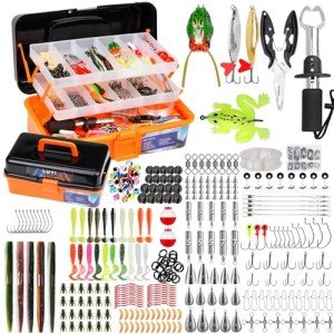 Large 3 Layers Tackle Box with Fishing Tackle Included, 423 Pcs Fishing Lures Kit Crankbaits Fishing Hooks Spoon Worm Tackle Fishing Bait Accessories for Bass Trout Freshwater Saltwater