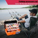 Large 3 Layers Tackle Box with Fishing Tackle Included, 423 Pcs Fishing Lures Kit Crankbaits Fishing Hooks Spoon Worm Tackle Fishing Bait Accessories for Bass Trout Freshwater Saltwater