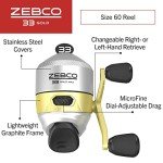 Zebco 33 MAX Gold Spincast Fishing Reel, 2+1 Bearings with a Smooth and Powerful 2.6:1 Gear Ratio and Instant Anti-Reverse, Lightweight Graphite Frame and a MicroFine Dial-Adjustable Drag, Silver/Gold