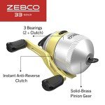 Zebco 33 MAX Gold Spincast Fishing Reel, 2+1 Bearings with a Smooth and Powerful 2.6:1 Gear Ratio and Instant Anti-Reverse, Lightweight Graphite Frame and a MicroFine Dial-Adjustable Drag, Silver/Gold