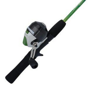 Shakespeare Salamander Spincast Reel and 4'6" Fishing Rod Combo, Green, Size 6 Reel, Right Handle Position, 2-Piece Tubular Fiberglass Rod, Pre-Spooled Graphite Spool, Cantilever Style Drag System