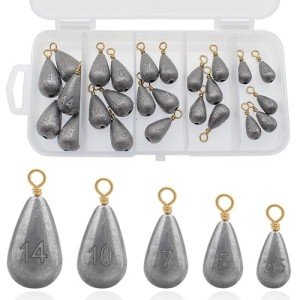 Fishing Weights Sinkers Kit, 5 Sizes 25pcs Bass Casting Drop Shot Weights Lead Fishing Weights for Catfish Saltwater Freshwater