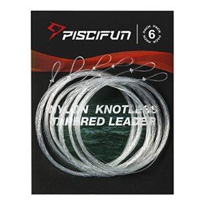 Piscifun Fly Fishing Leader with Pre-Tied Loop, Tapered Fly Line Leader, Nylon, Clear, 9ft, 6 Pack, 5X