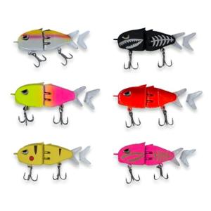 6-Pack Jointed Swimbait Lures w/6 Extra Tails | Slow-Sinking to Suspending Bass Lures | All-Water Column Control for Rivers & Lakes | Dual Hooks, Lifelike Wounded Minnow Action (2.4", 0.23oz)(A Set)