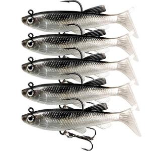 VMSIXVM Soft Fishing Lures Shad Minnow Swimbaits, Pre-Rigged Jig Heads Paddle Tail Swim Baits for Bass, Trout, Walleye, Crappie, Sinking Jigs Bait for Saltwater Freshwater, Fishing Gifts for Men