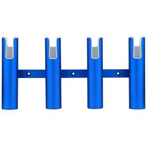 Wall-Mounted Aluminium Fishing Rod Holders, Blue 4 Tubes Linked Fishing Rod Rack, Holds 4 Rods, Surf Fishing Pole Holders for Boat Marine Yacht Camper RV