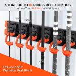 KastKing V10 Pivot Grip Fishing Rod Holder–Adjustable, Space-Saving Wall-Mounted Rod Holder, 10 Polymer-Coated Steel Hooks, Expandable Storage System, Holds 10 Rod & Reel Combos, 1 Pack