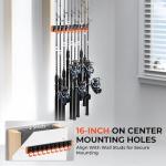 KastKing V10 Pivot Grip Fishing Rod Holder–Adjustable, Space-Saving Wall-Mounted Rod Holder, 10 Polymer-Coated Steel Hooks, Expandable Storage System, Holds 10 Rod & Reel Combos, 1 Pack