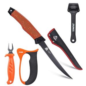 PROBITE RUNCL Fishing Fillet Knife Combo Set, Fishing Tools Kit With 6" Fillet Knife, Fillet Fork, Knife Sharpener and Fish Scaler Remover, 4 Pieces fishing Kit Tool, Perfect for Fresh or Saltwater