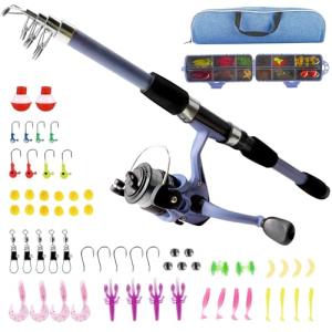 Kids Fishing Pole Set, Portable Telescopic Fishing Rod and Reel Combo for for Boys Girls Youth Toddle Fishing Pole - with Spincast Fish Reel Tackle Box Fish Lures Fishing Lines【Ambidextrous】