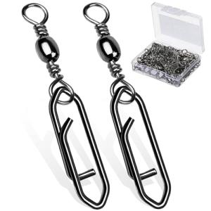 AMYSPORTS Heavy Strength Fishing Snap Stainless Saltwater Freshwater Fishing Swivel Clip Rolling Barrel Fishing Clips Swivels Speed Change Black Nickel, 50pcs, 42lb