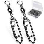 AMYSPORTS Heavy Strength Fishing Snap Stainless Saltwater Freshwater Fishing Swivel Clip Rolling Barrel Fishing Clips Swivels Speed Change Black Nickel, 50pcs, 42lb