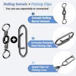AMYSPORTS Heavy Strength Fishing Snap Stainless Saltwater Freshwater Fishing Swivel Clip Rolling Barrel Fishing Clips Swivels Speed Change Black Nickel, 50pcs, 42lb