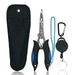 Amoygoog Stainless Steel Fishing Pliers - Needle Nose Plier for Cutting Fishing Line, Multitool Pliers with Sheath and Telescopic Lanyard | Fishing Tools