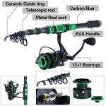 Sougayilang Fishing Rod and Reel Combos - Carbon Fiber Telescopic Fishing Pole - Spinning Reel 12 +1 BB with Carrying Case for Saltwater and Freshwater Fishing Gear Kit(Green 5.91ft-2000)