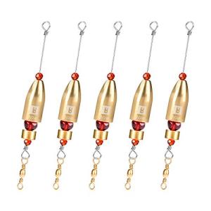 Booms Fishing CRR Carolina Ready Rigs for Bass Fishing Saltwater, 5pcs Brass Pre Rigged Carolina Rigs Kit, Fishing Weights Bullet Weights Carolina Keeper, 1/2oz Brass