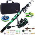 Sougayilang Fishing Rod and Reel Combos - Carbon Fiber Telescopic Fishing Pole - Spinning Reel 12 +1 BB with Carrying Case for Saltwater and Freshwater Fishing Gear Kit(Green 5.91ft-2000)
