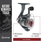 Quantum Optix Spinning Fishing Reel, Size 40 Reel, Changeable Right- or Left-Hand Retrieve, Aluminum Spool, Stainless Steel Bail Wire, Continuous Anti-Reverse, 5.2:1 Gear Ratio, Silver, Clam Packaging