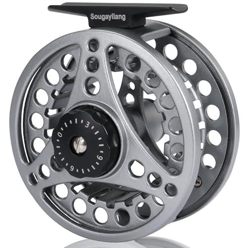 Sougayilang Fly Fishing Reel, Die Cast Aluminum Fly Reel, 5/6, 7/8, Weight Saltwater Fly Reels-Silver #5