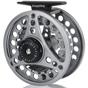 Sougayilang Fly Fishing Reel, Die Cast Aluminum Fly Reel, 5/6, 7/8, Weight Saltwater Fly Reels-Silver #5