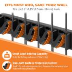 Fishing Rod Holder for Garage Wall, Vertical Fishing Pole Rack with TPE Soft Pads Each Holds Up to 5 Rods 0.1"-0.75" – Wall Mounted Fishing Rod Storage Organizer,Gifts for Men – 2 PACK (Holds 10 Rods)