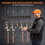 Fishing Rod Holder for Garage Wall, Vertical Fishing Pole Rack with TPE Soft Pads Each Holds Up to 5 Rods 0.1"-0.75" – Wall Mounted Fishing Rod Storage Organizer,Gifts for Men – 2 PACK (Holds 10 Rods)