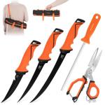 KastKing Paradox Fishing Knife Tool Set – Includes 9" & 7" Fillet Knives, 5" Bait Knife, 9" Versatile Bait Shears, 12" Honing Rod, Non-Slip Handles, Custom Sheaths, and Carrying Case – Fishing Gear