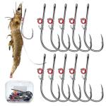 Grombolar Live Shrimp Hook Set, Carbon Steel Barbed Fishing Hooks, Freshwater Saltwater, Bass Carp Catfish Bait (6 Pieces, Sizes: 2/0, 3/0, 4/0)
