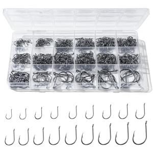 300PCS Fishing Hooks, 18 Sizes High-Carbon Steel Barbed Fish Hooks with Holes, Fishing Gear with Storage Box, Suitable for Fishing in Any Environment