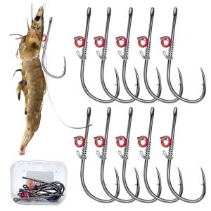 Grombolar Live Shrimp Hook Set, Carbon Steel Barbed Fishing Hooks, Freshwater Saltwater, Bass Carp Catfish Bait (6 Pieces, Sizes: 2/0, 3/0, 4/0)
