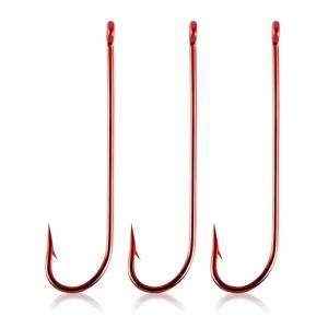 Dr.Fish 100 Pack Aberdeen Hooks Red Freshwater Fishing Hooks Extra Long Shank Light Wire Offset Bass Crappie Bream Panfish Bluegill #8