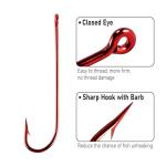 Dr.Fish 100 Pack Aberdeen Hooks Red Freshwater Fishing Hooks Extra Long Shank Light Wire Offset Bass Crappie Bream Panfish Bluegill #8