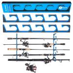PLUSINNO H5 Horizontal Fishing Rod/Pole Holders for Garage, Wall or Ceiling Mounted Fishing Rod Rack, Aviation Aluminum Fishing Pole Holder Holds up to 5 Rod or Combos or Nets Storage Racks