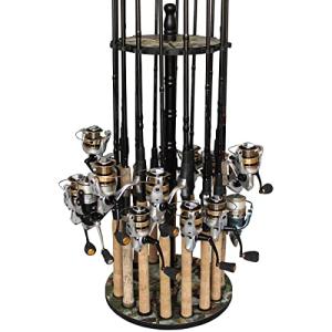 Rush Creek Creations 16-Rod Round Fishing Rod Holder for Garage, 360° Access Fishing Pole Holder for Fishing Rods, Reels, and Gear, Securely Holds 16 Rods, Camouflage